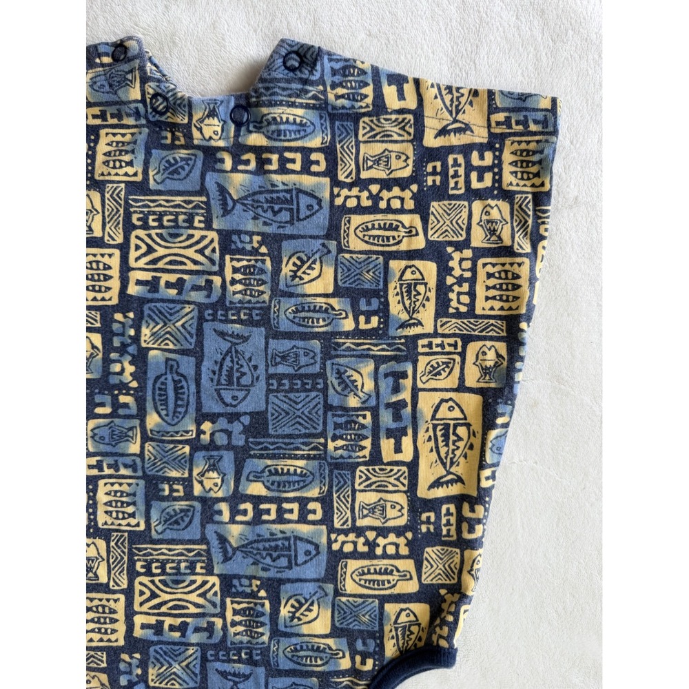 Carters Vintage Blue Yellow Geometric Fish Print Sleeveless Romper 9-12M - Picture 7 of 8